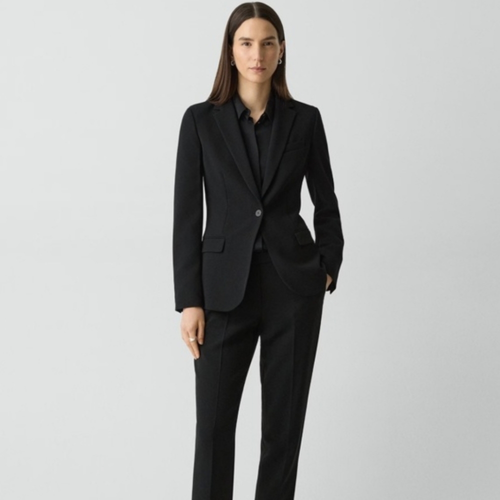Theory Staple Blazer Admiral Crepe Black Size 6 Formal Office Professional